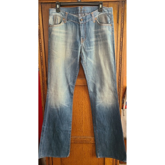7 For All Mankind Denim - Y2K 7 For All Mankind Crinkle Pocket Bootcut Flare Jeans Light Wash Blue 29